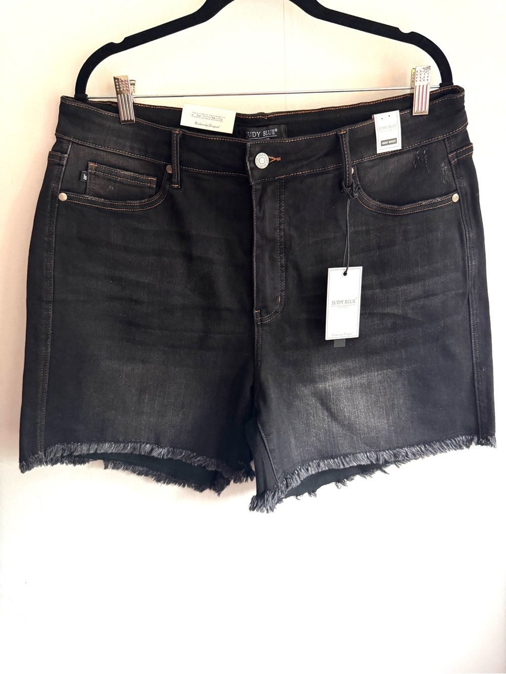 Judy Blue Washed Black Frayed Hem Denim Shorts